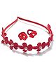SKD Floral Applique Detailed Pearl Embellished Hair Accessories Combo Set - Red