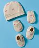 Simply Interlock Knit Cap Mittens & Booties Set with Text Print Beige - Diameter 9.5 cm