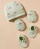 Simply Interlock Knit Cap Mittens & Booties Set with Text Print Light Green - Diameter 9.5 cm