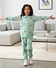 Anthrilo Fleece Knit Full Sleeves Butterflies Printed Winter Sweatshirt & Coordinating Joggers Set - Green