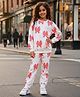 Anthrilo Fleece Knit Full Sleeves Bow Printed Winter Sweatshirt & Coordinating Joggers Set - White