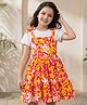 Pine Kids Cotton Knit Half Flutter Sleeves Tiered Frock with Inner T-Shirt & Floral Print - Multicolor