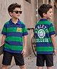 Kookie Kids Cotton Knit Half Sleeves Striped Polo T-Shirt with Front & Back Text Graphic - Multicolor