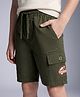 Kookie Kids Cotton Woven Knee Length Shorts With Mountain Patch & Cargo Pockets - Dark Olive Green