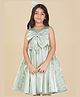 Creative Kids Satin Woven Sleeveless Bow Applique Detailed & Pearls Embellished Dress - Pista Green