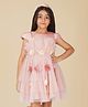 Creative Kids Net Woven Cap Sleeves Floral Applique Detailed Layered Dress - Pink