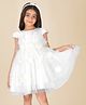 Creative Kids Net Woven Cap Sleeves Floral Applique Detailed Layered Dress - White