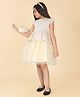 Creative Kids Net Woven Sleeveless Floral Foil Printed Dress With Bag Set - Golden