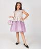Creative Kids Net Woven Sleeveless Floral Foil Printed Dress With Bag Set - Purple & Gold