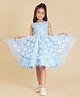 Creative Kids Net Woven Sleeveless Butterfly Applique Detailed Pearls Embellished Dress - Baby Blue