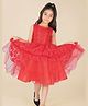 Creative Kids Net Woven Sleeveless Butterfly Applique Detailed Pearls Embellished Dress - Red