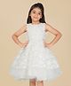 Creative Kids Net Woven Sleeveless Butterfly Applique Detailed Pearls Embellished Dress - White