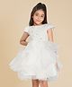 Creative Kids Satin Woven Cap Sleeves Floral Applique Detailed Pearls Embellished Ruffle Dress - White