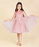 Creative Kids Satin Woven Sleeveless Floral Applique Detailed Pearls Embellished Dress - Pink