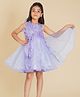 Creative Kids Satin Woven Sleeveless Floral Applique Detailed Pearls Embellished Dress - Lavender