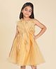 Creative Kids Satin Woven Sleeveless Floral Applique Detailed Pearls Embellished Dress - Gold