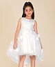 Creative Kids Satin Woven Sleeveless Floral Applique Detailed Beads & Sequins Embellished High Low Dress - White