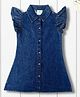 Creative Kids Cotton Woven Frill Sleeves Washed Shirt Style Dress - Dark Blue