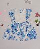 Creative Kids Cotton Woven Short Sleeves Floral Printed Dress - Blue & White