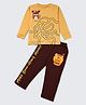 Nite Flite Cotton Knit Full Sleeves Teddy Bear Printed Night Suit Set - Mustard