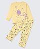 Nite Flite Cotton Knit Full Sleeves Unplugged Cable Printed Night Suit Set - Yellow