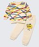 Nite Flite Cotton Knit Full Sleeves Abstract Printed Night Suit Set - Beige