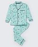 Nite Flite Cotton Knit Full Sleeves Clock Printed Coordinating Night Suit Set - Mint