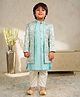 AJ Dezines Jacquard Woven Geometric Embroidered Kurta & Pyjama With Full Sleeves Sherwani Jacket Set - Sea Green