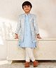 AJ Dezines Jacquard Woven Geometric Embroidered Kurta & Pyjama With Full Sleeves Sherwani Jacket Set - Blue