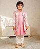 AJ Dezines Jacquard Woven Geometric Embroidered Kurta & Pyjama With Full Sleeves Sherwani Jacket Set - Pink