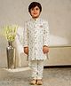 AJ Dezines Jacquard Woven Full Sleeves Floral Embroidered Sequins Embellished Sherwani & Pant Set - White