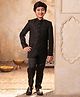 AJ Dezines Jacquard Woven Full Sleeves Geometric Embroidered Sherwani Pant Set - Black