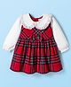 Babyhug Cotton Woven Full Sleeves Checkered Frock with Bow Applique - Red
