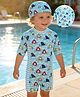 Mark & Mia Half Raglan Sleeves Legged Swimsuit With Shark Print & Cap - Blue