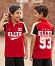 Pine Kids Cotton Knit Half Sleeves Polo T-Shirt with Colour Block Design & Text Print in Back - Red