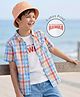 Pine Kids 100% Cotton Knit Half Sleeves Checks Shirt & Sleeveless Tank T-Shirt With Text Print - Multicolour