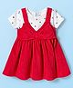 Babyhug Knitted Frock with Half Sleeves Inner Tee & Bow Applique Polka Dot Print - Red & White