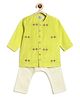 Tiber Taber Viscose Woven Full Sleeves Floral Embroidered Kurta With Diaper Pyjama Set - Green