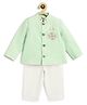 Tiber Taber 100% Cotton Woven Full Sleeves Floral Embroidered Kurta Pant Set - Green