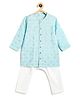 Tiber Taber Viscose Woven Full Sleeves Morpankh Foil Printed Kurta Pyjama Set - Blue