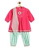 Tiber Taber 100% Viscose Woven Full Puffed Sleeves Floral Embroidered Kurti Salwar With Dupatta Set - Pink