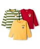 Babyhug Cotton Knit Full Sleeves Striped & Animal Printed T-Shirts Pack of 3 - Yellow Red & Green