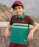Pine Kids Cotton Knit Half Sleeves Striped Polo T-Shirt With Patch - Green & Black