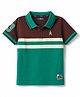 Pine Kids Cotton Knit Half Sleeves Striped Polo T-Shirt With Patch - Green & Black