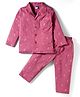 Teddy Sinker Knit Full Sleeves Co-ords Night Suit With Animal Print - Dark Pink