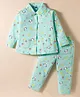 Teddy Sinker Knit Full Sleeves Co-ords Night Suit With Floral Print - Sea Green