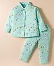Teddy Sinker Knit Full Sleeves Co-ords Night Suit With Floral Print - Sea Green