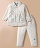 Teddy Sinker Knit Full Sleeves Co-ords Night Suit with Animal Print - Green & White