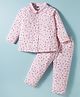 Teddy Sinker Knit Full Sleeves Co-ords Night Suit With Floral Print - Pink