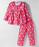 Teddy Sinker Knit Full Sleeves Co-ord Night Suit With Polka Dot & Cherry Print - Pink